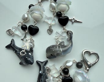 Galaxy Orca Whale Charm – Cute Kawaii Killer Whale Keychain / Ocean Animal Beaded Bag Charm