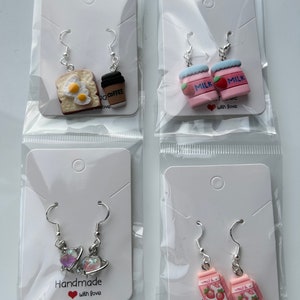 Handmade Cute kawaii food and drink Sterling Silver Earrings, Fish hook earrings, cutecore earrings, milkshake earrings
