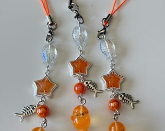 Colgantes para teléfono Kawaii de foca naranja hechos a mano: accesorio Oceancore con cuentas,