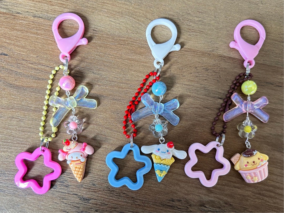 HANDMADE Cute Sanrio Inspired Pudding Keychains, Keyring, Beaded