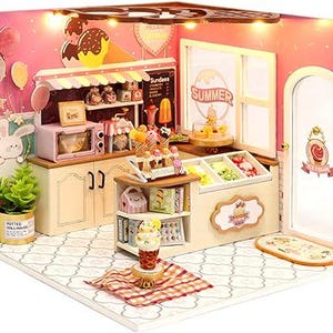 Dollhouse Miniature DIY House Kit Creative Room with Furniture: Happiness ice Cream Shop
