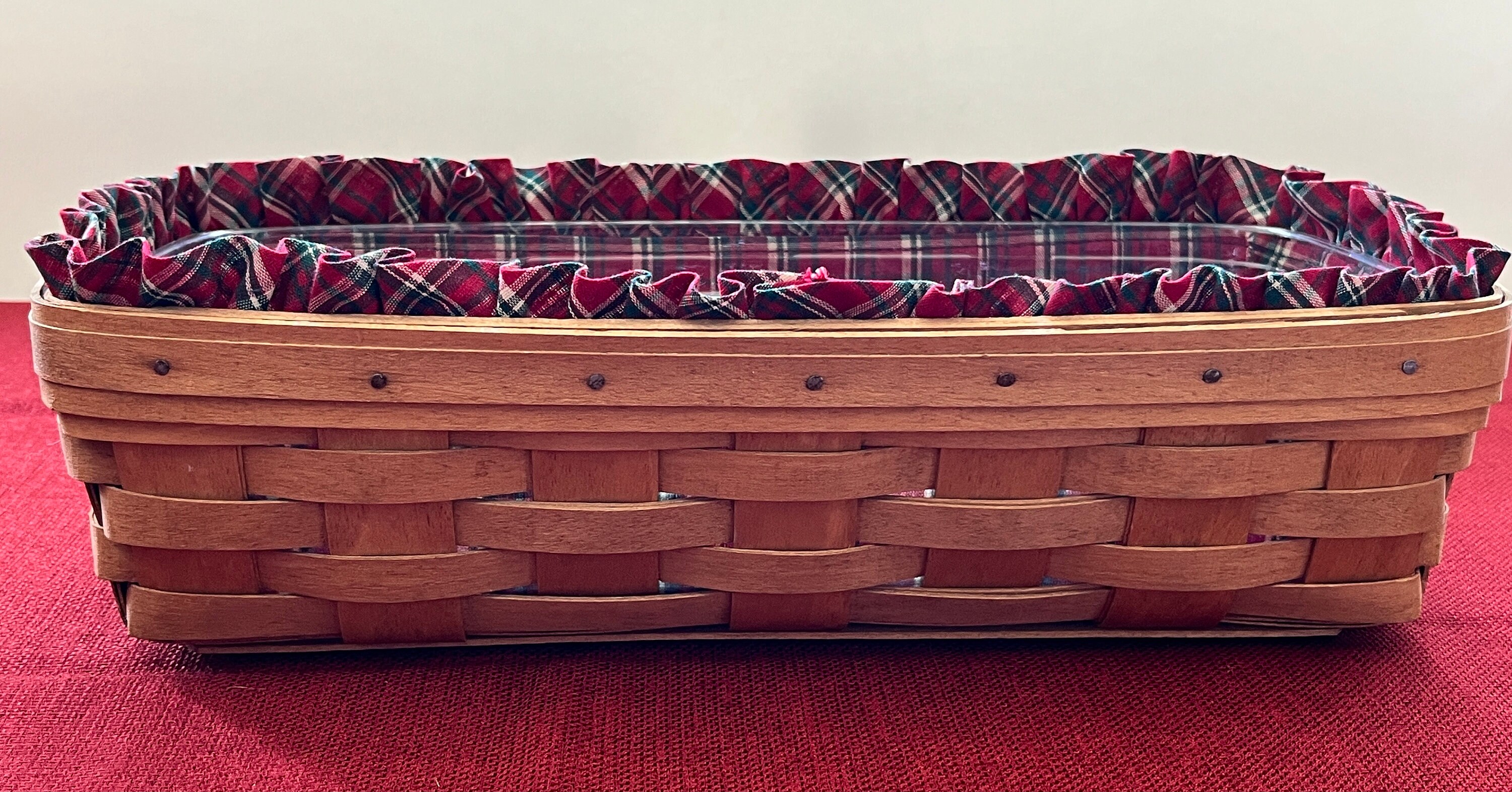 Vintage 1991 Longaberger Bread Basket With Red Plaid Fabric Etsy