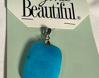 Beyond Beautiful Rectangle Faux Turquoise Pendant with Silver Bale 2"