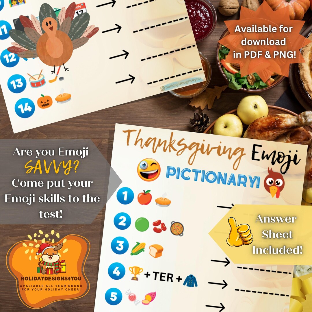 Thanksgiving Emoji Pictionary Thanksgiving Games Printable - Etsy