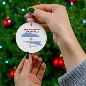 World Cup 2022 Christmas Ornament - World Cup 2022 Gift - World Cup Ornament - Soccer Ornament -  Qatar World Cup 2022 Argentina Flag