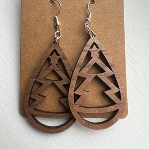 Evergreen Wood Christmas Tree Earrings
