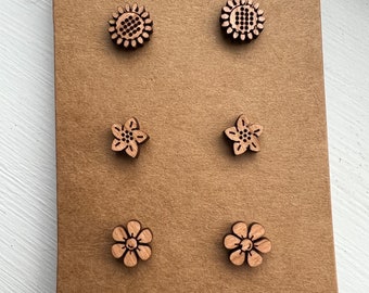 Flower Power - Houten Bloemen Oorbellen Combo