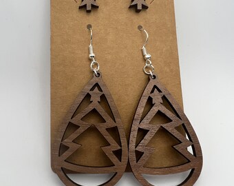 Kerst Combo Evergreen Earring Set! Echt houten oorbellen!