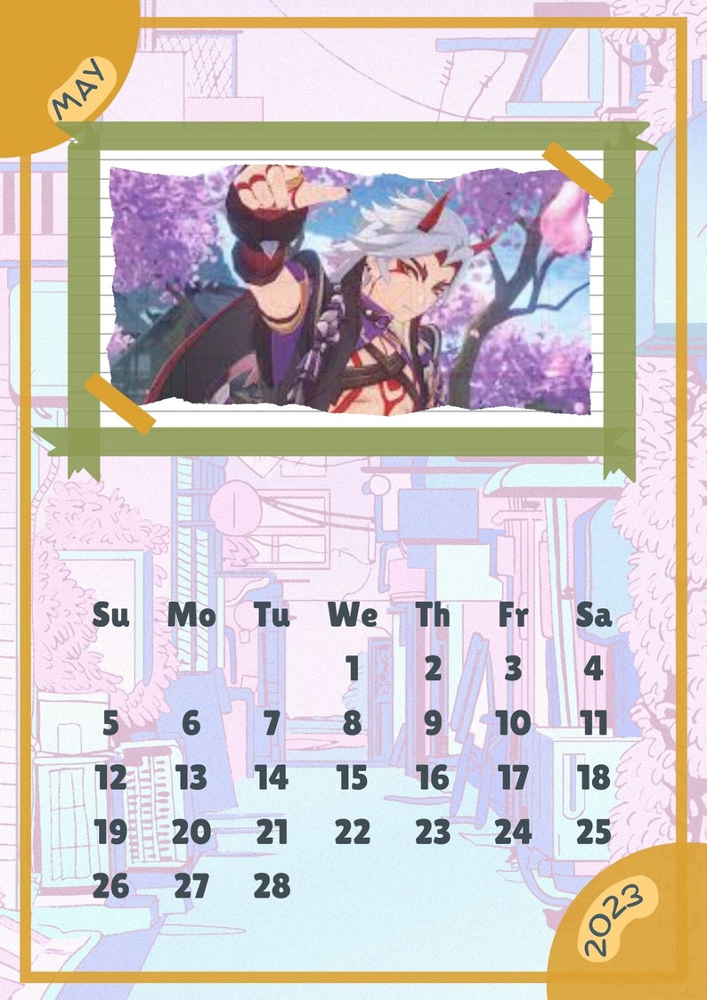 Digital Printable Genshin Impact Arataki Itto A4 2023 Calendar Etsy UK