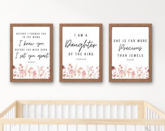 Boho Nursery wall art, Wildflower Nursery Decor, Floral Nursery, Girl Nursery Decor, vintage flower nursery, bible verse, christian wall art
