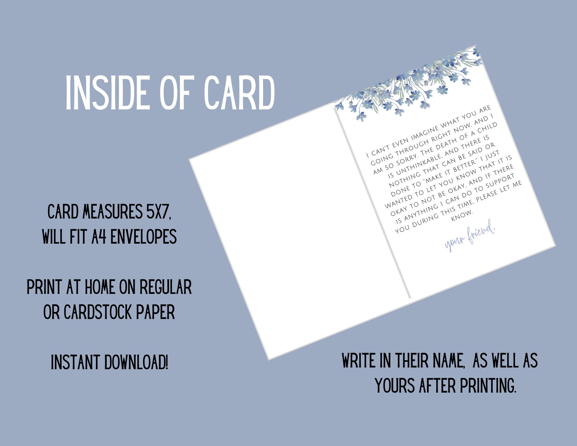 Miscarriage Printable Greeting Card, Instant Download PDF 5x7 Inch ...