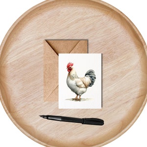 Carte de correspondance, téléchargement numérique, carte de voeux, coq, imprimable, carte de correspondance imprimable, carte de correspondance coq, carte de correspondance vierge à l'intérieur, poulet
