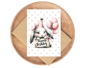 Birthday Card| Happy Birthday Card| Blank Card| Greeting Cards| Happy Birthday Card with Bunny| Printable Birthday Card| 5X7 Card| Kids Card