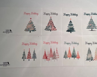 Box Set of 8 Christmas Cards| Christmas Cards| Christmas Cards Blank inside| Christmas Cards With Trees| Boho Christmas Cards|