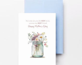 Mother's Day Card| Best Mom Card| Blank Card| Greeting Cards| Mother's Day Card with Flowers| A2 Cards| Printable Card| 5X7 Greeting Card