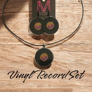 Acrylic Vinyl Record Jewelry Set/Vinyl Earrings/Vinyl Necklace/Record Earrings/Record Necklace/90s Party Jewelry/80s Party Jewelry