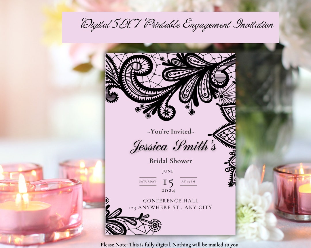 Printable Bridal Shower Digital Invitation/pink and Black Invitation