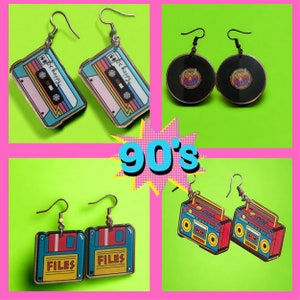 90s 80s Thin Double Sided Party Earrings Retro Earrings 80s 90s Costume Jewelry Boom Box Earrings  Record Earrings Cassette Tape Earrings