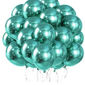 10 Pack Metallic Teal Green Metal Chrome  Balloons  With Handheld Pump Set Anniversary Christmas New Years Party Birthday Party Decor