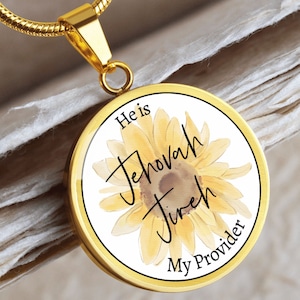 Jehovah Jireh My Provider  Bible Verse Scripture Flower Pendant Necklace Names of God Bible Jewelry Christian Faith Necklace Gold or Silver