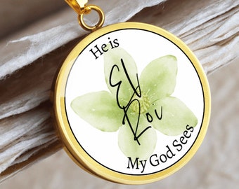 El Roi The God Who Sees Bible Verse Flower Pendant Prayer Necklace Names of God Yahweh Bible Jewelry Christian Faith Necklace Gold or Silver