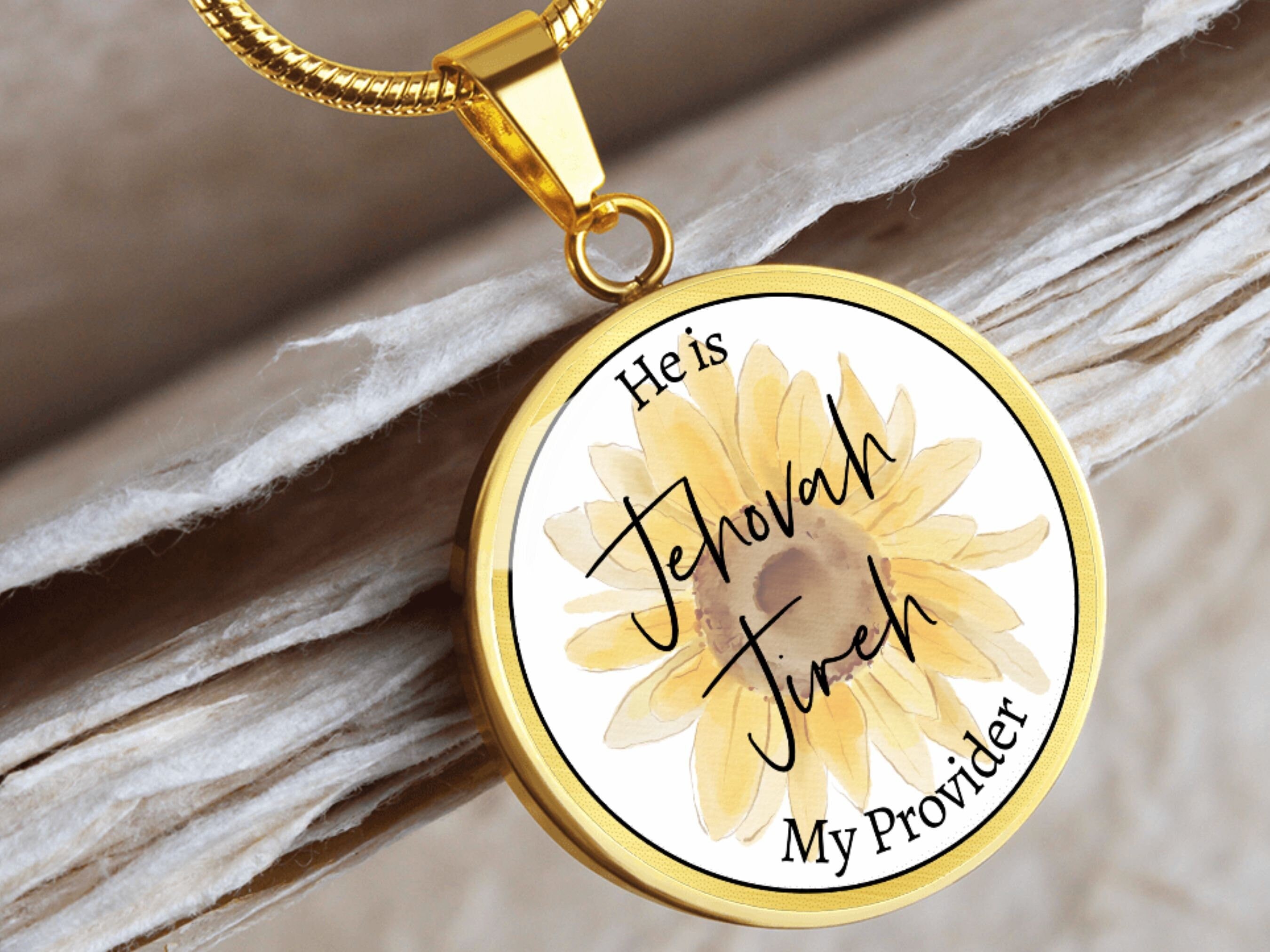 Jehovah Jireh My Provider  Bible Verse Scripture Flower Pendant Necklace Names of God Bible Jewelry Christian Faith Necklace Gold or Silver