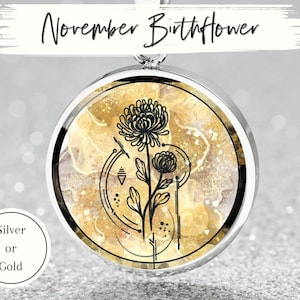NOVEMBER Birthflower Necklace Birthstone Chrysanthemum Jewelry Topaz Pendant Custom Gift Birthday Necklace Flower Necklace Pendant