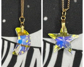 Swarovski Crystal Necklace, Moon and Star Pendants