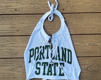 Portland State Reworked Vintage Lace up Halter Top
