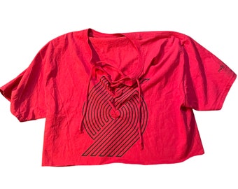 Portland Trailblazers Crop Lace up Tee Vintage|Large