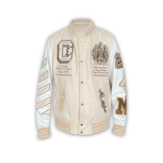 Milan Off White Jacket  AC Milan Off White Varsity Jacket