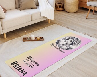 Mana Wahine Warrior Woman Pink Yoga Mat, Exercise Mat, Meditation Mat, Gift for Yoga Teacher, Yoga Lovers Gift, Personalized Fitness Mat