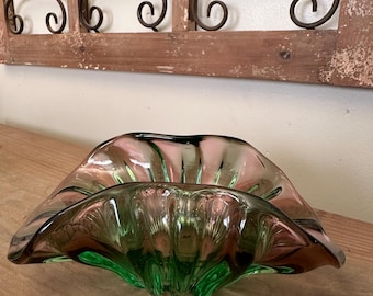 Vintage Murano Glass Sommerso Bowl | Amethyst & Green Blown Glass