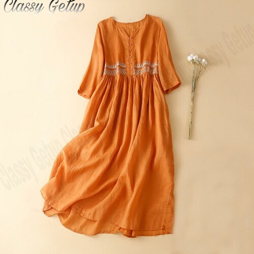 Cotton Linen Embroidery Dress Women Summer Spring Dress Soft Etsy