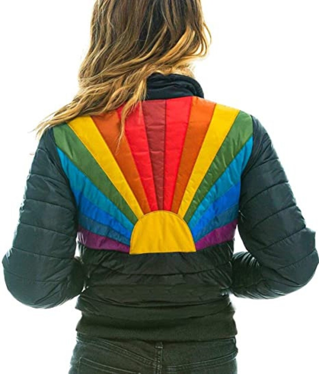 Rainbow Puffer Jacket Bomber Jacket Sunburst Jacket Etsy
