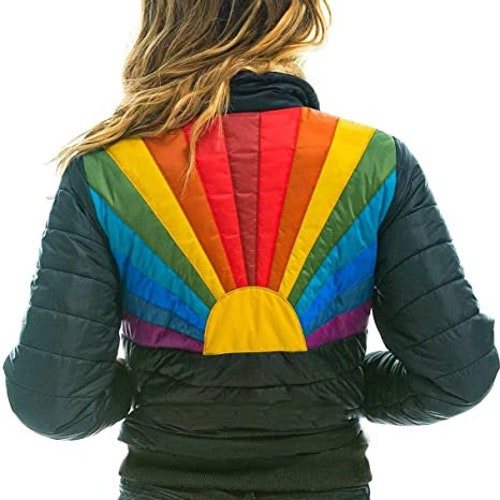 Rainbow Puffer Jacket Bomber Jacket Sunburst Jacket Etsy