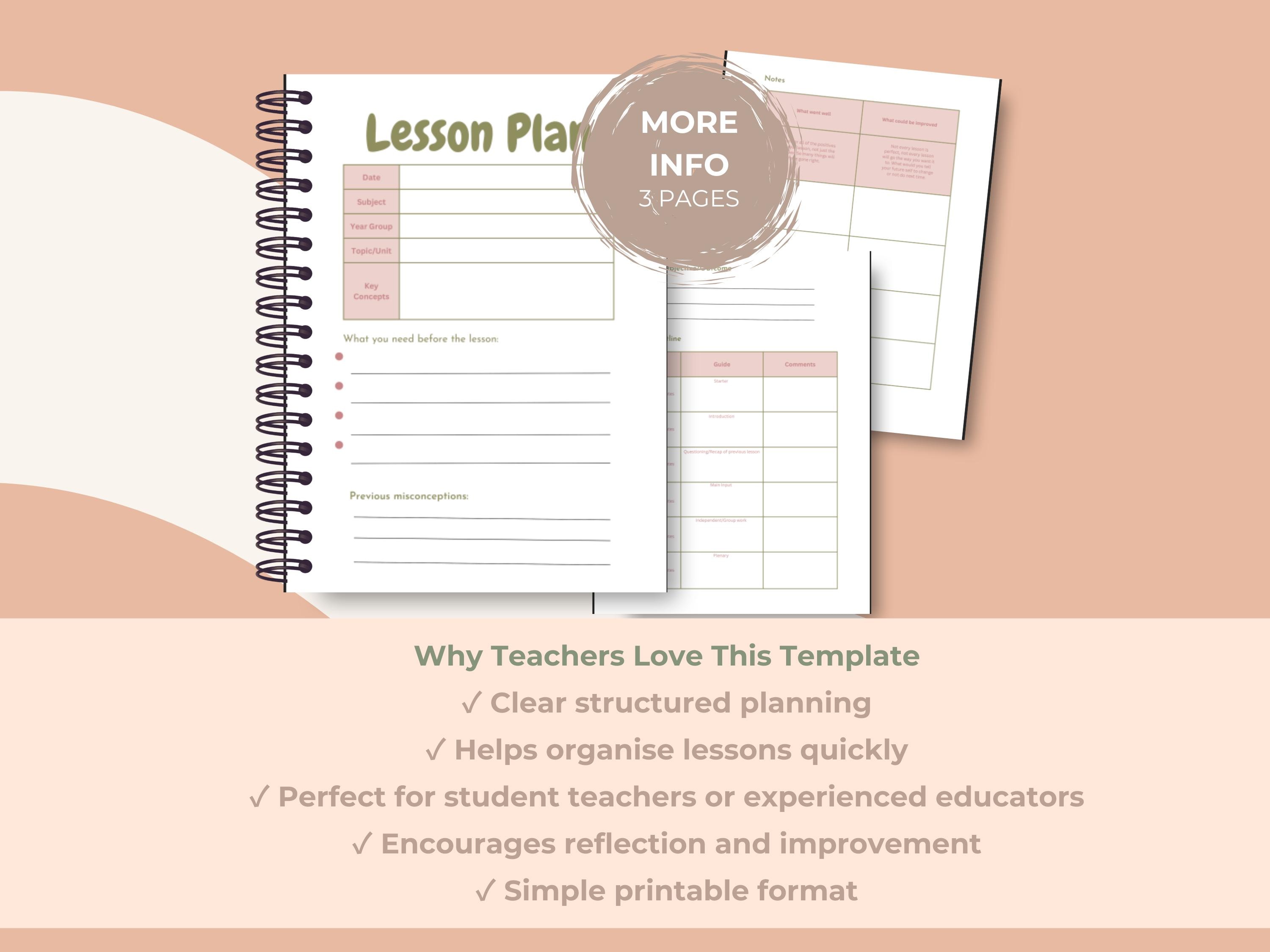 Teacher Lesson Plan Template for Busy Teachers: Printable Planner for ...