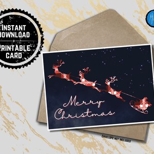 Printable Merry Christmas Card, Digital Christmas Card, 5x7 PDF, Instant Download