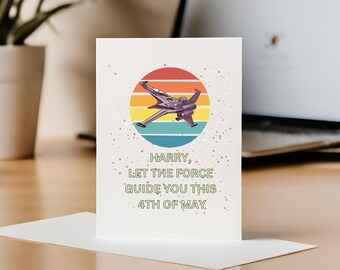 Tarjeta personalizada que el 4 de mayo esté contigo: que el cuarto esté contigo, tarjeta de cumpleaños inspirada en Star Wars.