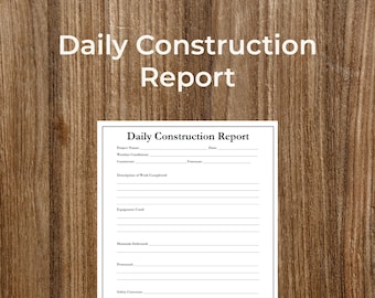 Daily Construction Report Form – Printable & Fillable PDF (Digital Download)