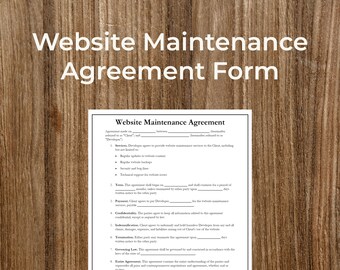Szablon formularza umowy o utrzymanie witryny internetowej | Do druku | Do wypełnienia | PDF | Pobieranie cyfrowe | Możliwość dostosowania | Edytowalny | Formularze biznesowe