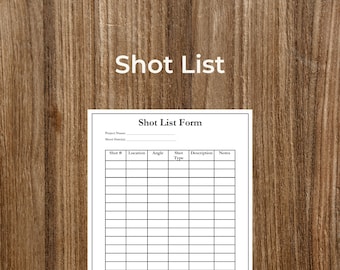Shot List Template for Photographers and Filmmakers | Printable | Fillable | PDF | Digital Download | Customizable | Editable | Business