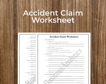 Accident Claim Worksheet - Organize Your Insurance Claim | Printable | Fillable | PDF | Digital Download | Customizable | Editable