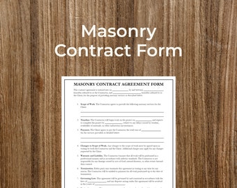 Masonry Contract Form for Contractors | Printable | Fillable | PDF | Digital Download | Customizable | Editable | Business Forms | Masonry