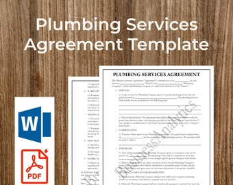 Plantilla de contrato de servicios de plomería / Formularios de plomería / Imprimible / Rellenable / PDF / Word / Descarga digital / Personalizable / Editable