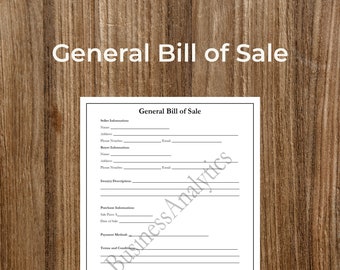 General Bill of Form | Fillable, Printable PDF (Digital Download