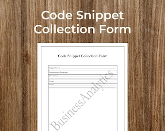 Code-Schnipsel Sammlungs-Formular | Programmier-Referenzblatt | Druckbar | Befüllbar | PDF | Digitaler Download | Personalisierbar | Veränderbar