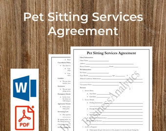 Pet Sitting Services Agreement Template | Customizable, Printable (Digital Download)