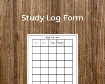 Printable Study Log Form | Fillable, Customizable (Digital Download)