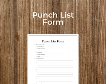 Construction Punch List Form | Printable, Fillable PDF (Digital Download)